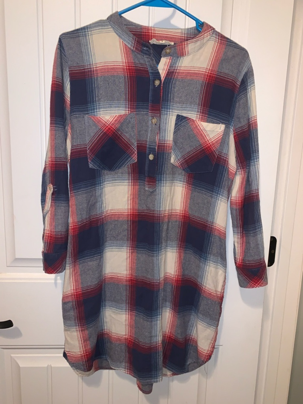 entro Red, Navy & Cream Plaid Shirt Tunic